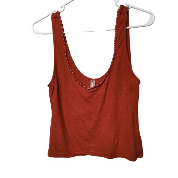 Intimately Free People Sz XS Orange Back to Basics Cropped Tank Top Linen Blend - Picture 1 of 5